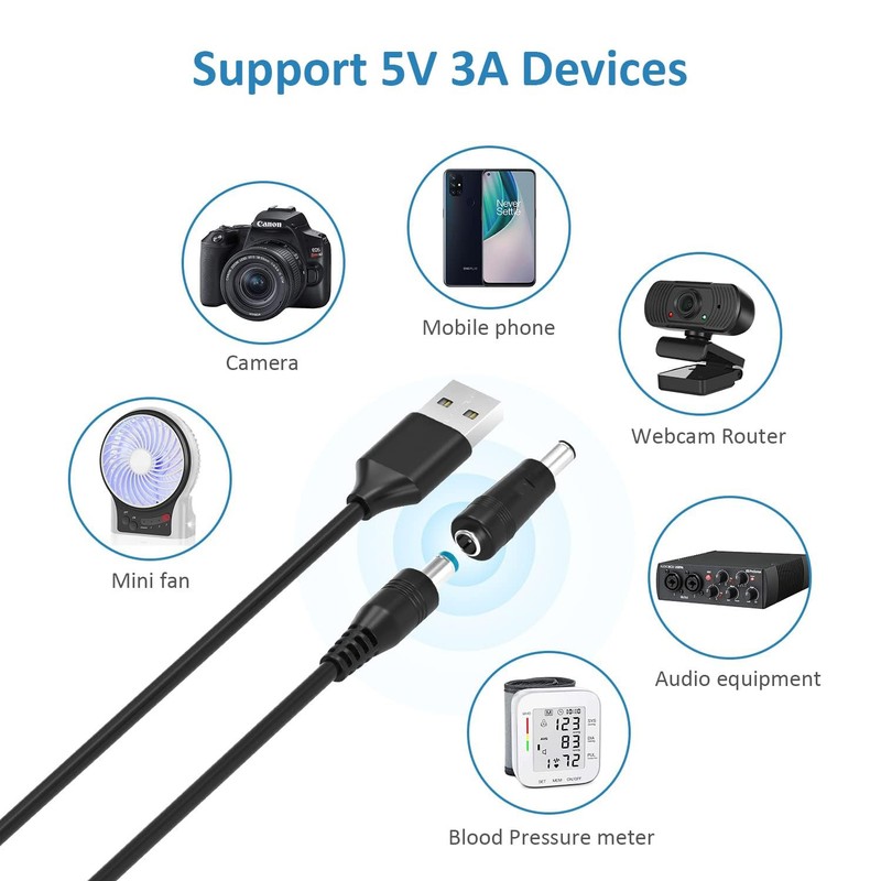 USB to DC 5V Power Cord, Universal DC 5.5x2.1mm Cable with 13 Connectors Adapter gallery