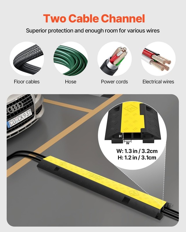 Slip-proof Cable Ramp 3 Pack - Modular Traffic Speed Bumps, 11000lbs Max gallery