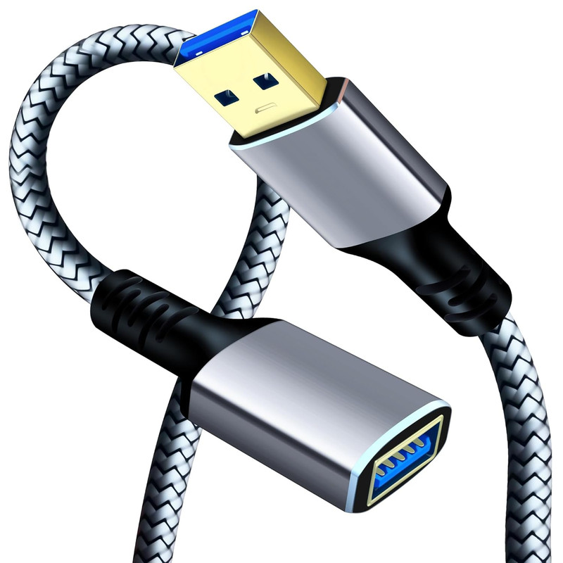 USB 3.0 Braided Extension Cable 1ft Male to Female for PC Xbox PlayStation
