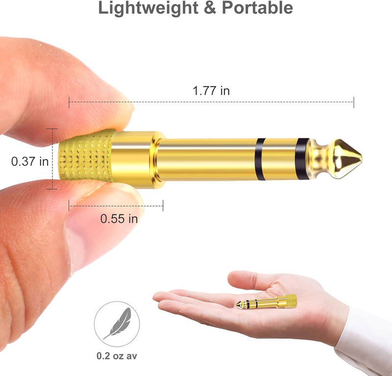 Paquete de 5 adaptadores de 3,5 mm a 1/4", chapados en oro gallery