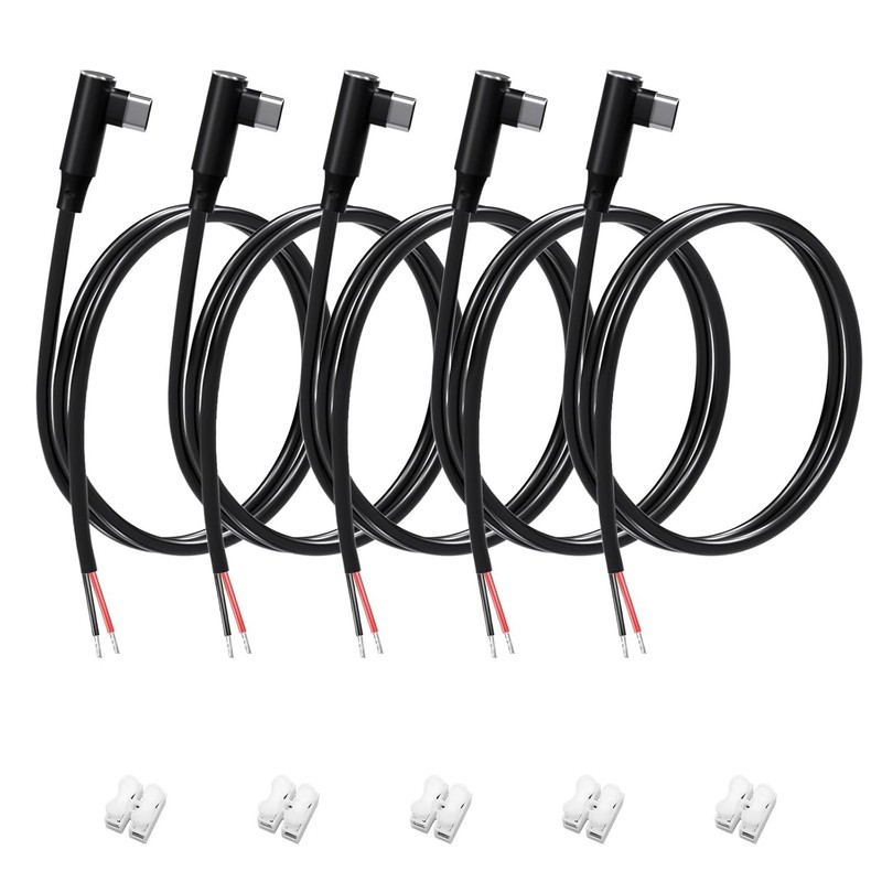 USB C Pigtail – USB C to 2 Pin Bare Wire Open End Power Cable, 90 Degree Righ…