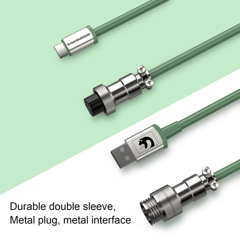 Coiled USB C to A Keyboard Cable TPU Cord Green Spiral Extendable for Gaming and gallery