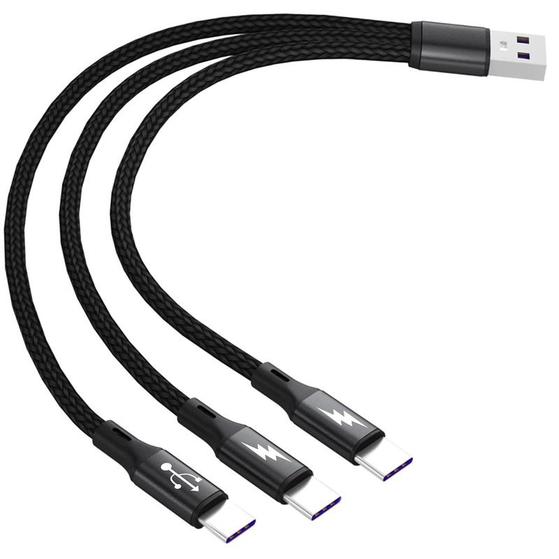 USB C Splitter Cable,USB A Male to 3 Type-C Male Charge Cable,3 in 1 Nylon Braid