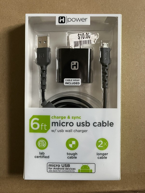 Android Charger Micro USB Cable Cord 6ft Included- Cable Wrap-NEW