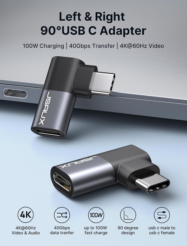 90° USB-C Adapter 2-Pack: Max Power, Speed & Clarity gallery