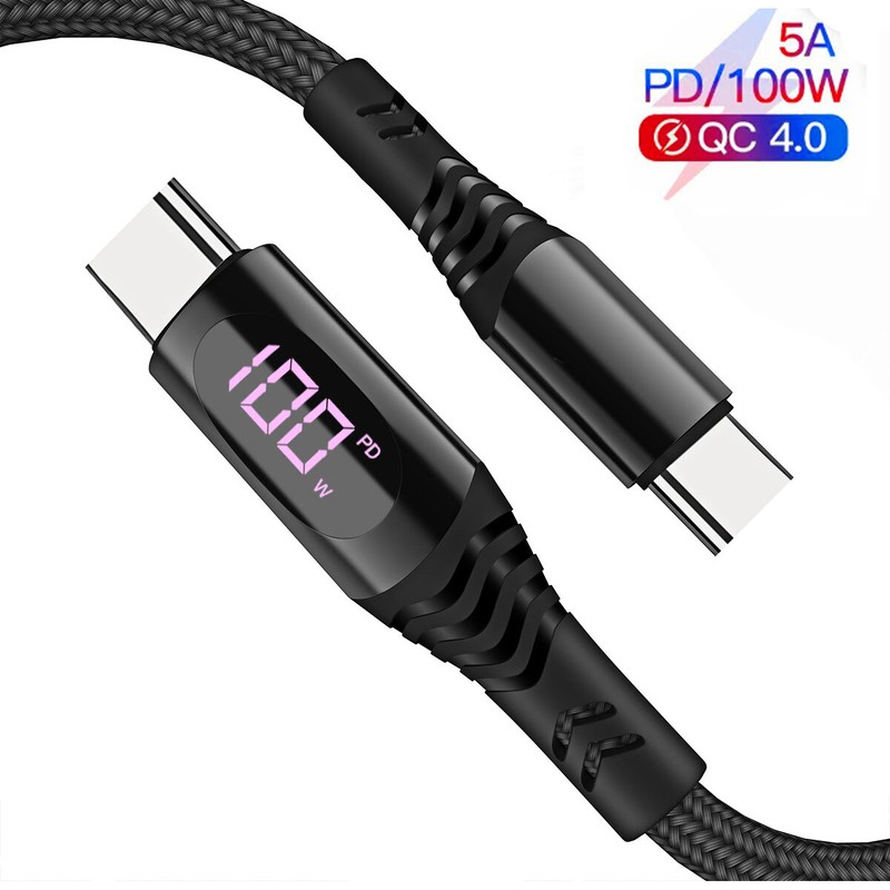 PD 100W USB C to USB C Cable Fast Charging Cord Type-C Charger with LED Display