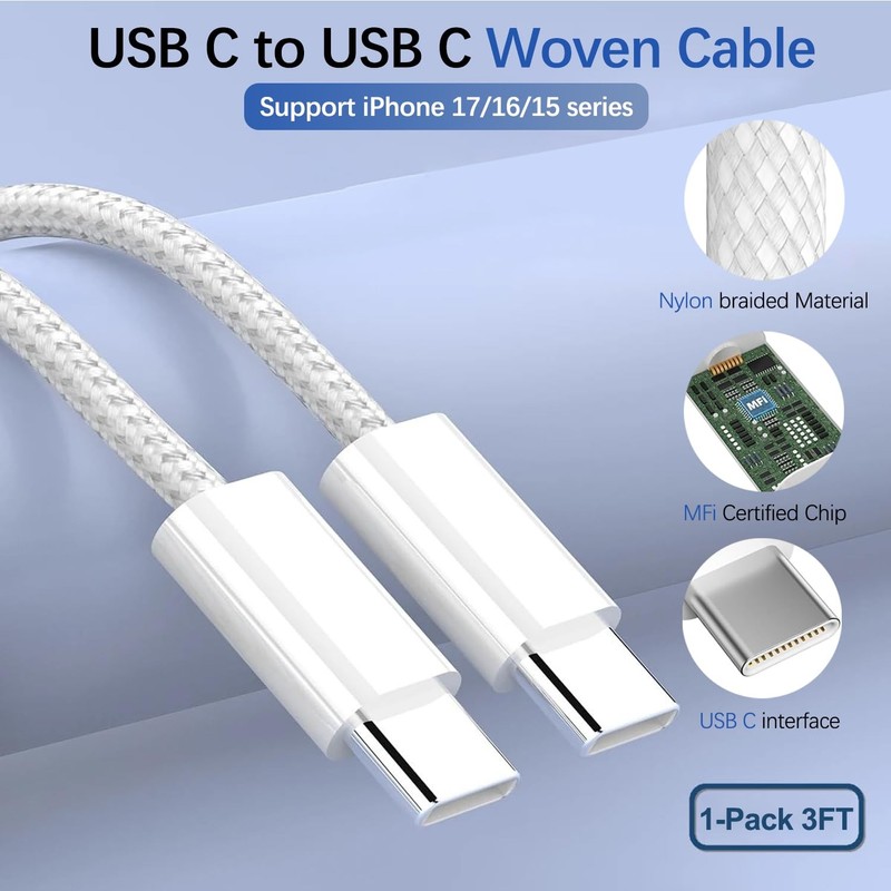 For iPhone16 15 16 16e 17 Air 20W PD Fast Charger Block Braided Type C Cable Lot gallery