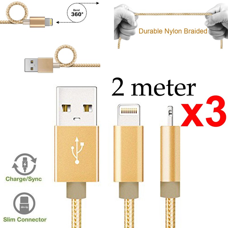 3 2m for Apple iPhone 6 7 8 XS Max XR 11 12 iPad iPod Nylon Charger Cable Cord
