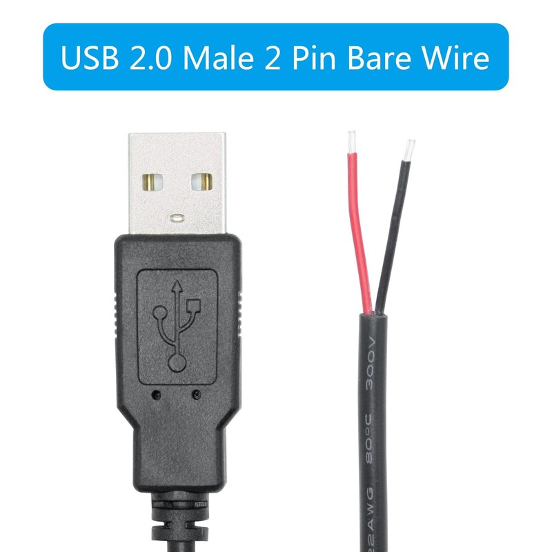 6FT USB A Male Plug 2 Pin Bare Wire, USB 2.0 A Male Pigtail Open End Power Ca... gallery