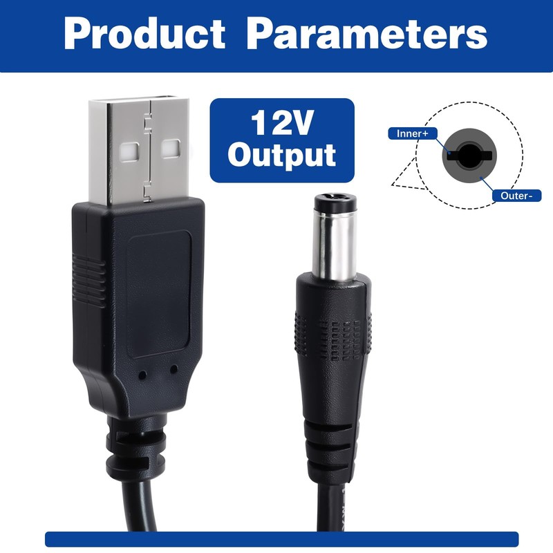 USB to DC 5521 Power Cord 5ft, USB A Male to DC 5.5x2.1mm Male Power Cable Al... gallery