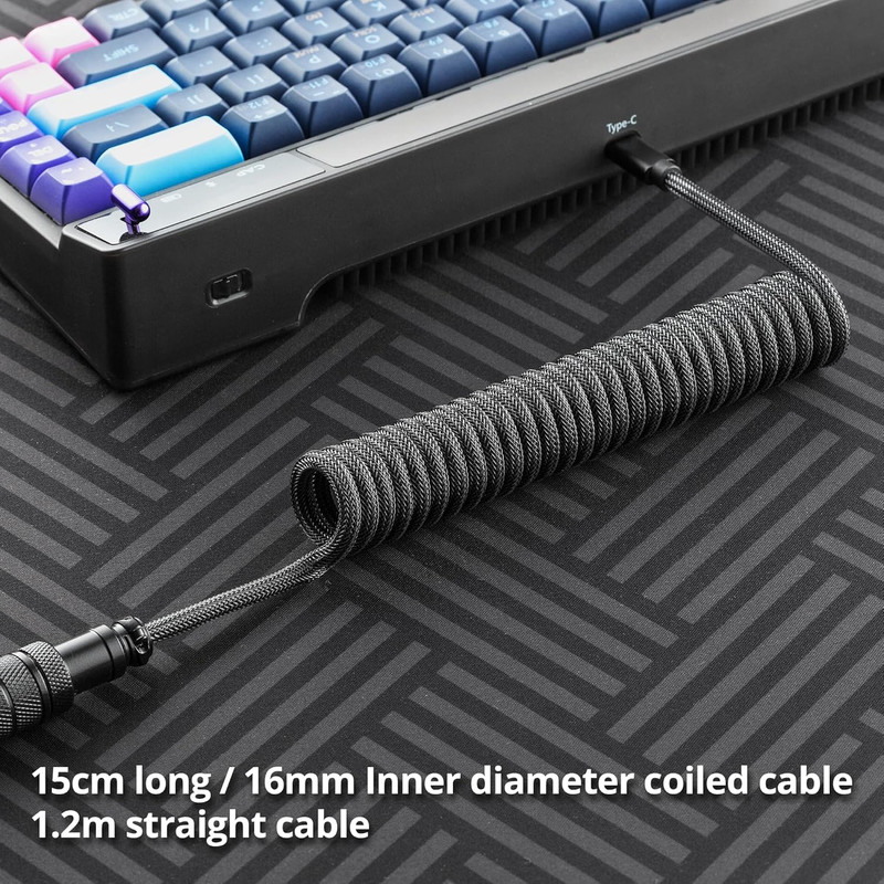 USB C Coiled Cable for Gaming Keyboard, Aluminum Aviator Connector, 1.5M USB A gallery