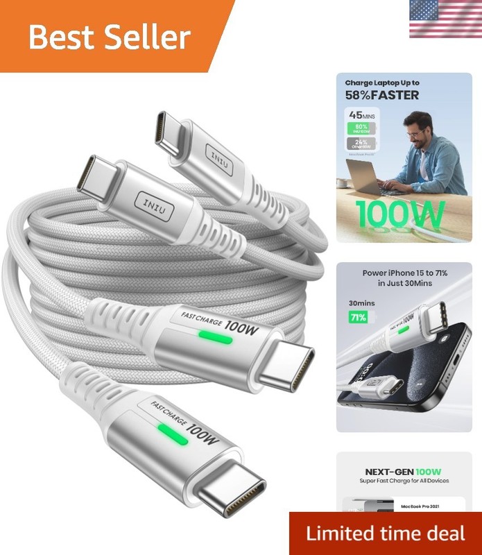 C to C Fast Charging Cable, 2-Pack 3.3ft, White, Braided, Data Transfer, Fast…