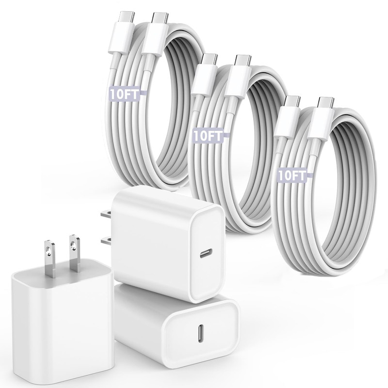 10FT Fast Charging Cord for Iphone 17 16E 15,3Pack Extra Long 10Foot USB C to Ty