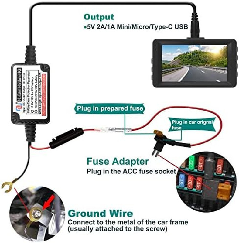 15Ft Micro USB & Mini USB Dash Cam & Type-C Hardwire Kit W. Mini(Acs)/Lp Mini(Ac gallery