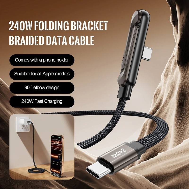 2-in-1 Invisible Holder Charger Cable–240W Fast Charging Cord with Phone Stand gallery