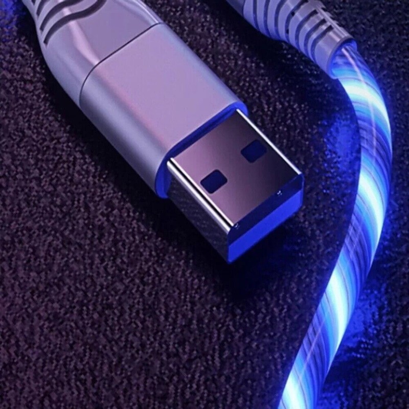 1PC Fast Charging Luminous Smartphone Charging Data Cable1 meter Pink & blue gallery