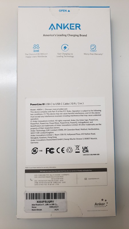 Anker PowerLine III USB-C to USB-C Cable 10 ft / 3m 60W Series 5 A8854021 gallery