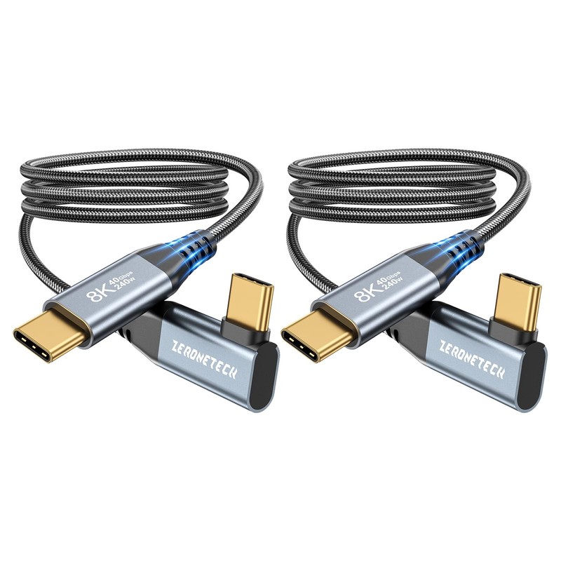 8K/4K USB C Monitor Cable Right Angle 3.3FT 2-Pack, [Durable] USB C for Thund…