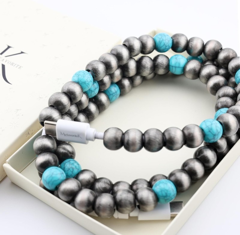 Beaded USB Charging Cable 2-in-1 USB C Charcoal 3.3ft gallery
