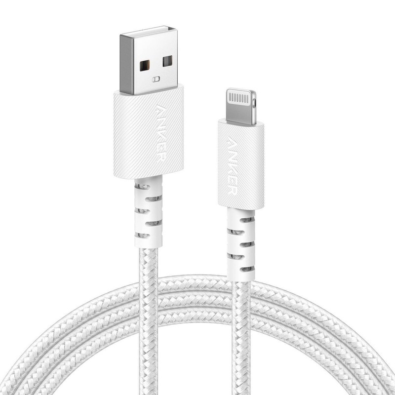Anker 6′ Braided to USB-A Charging Cable – White: Apple