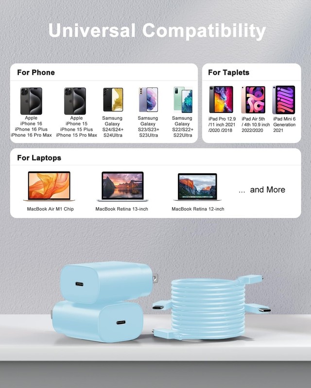 Type C Charger Fast Charging, 2Pack [10FT&6FT] Long USB C Cable with 25W Phon... gallery