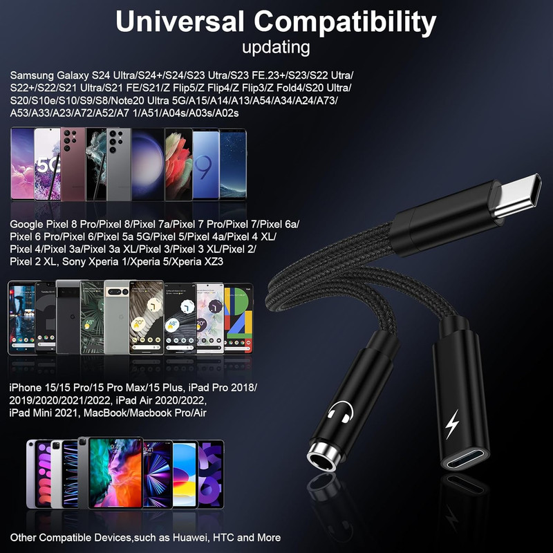 USB C to 3.5Mm Headphone and Charger Adapter for Samsung Galaxy A17 A56 A55 A35 gallery