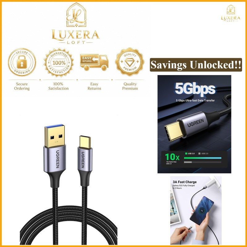 6.6FT USB C 3.0 Cable Fast Data Sync Charging Nylon Braided for Android iPhone