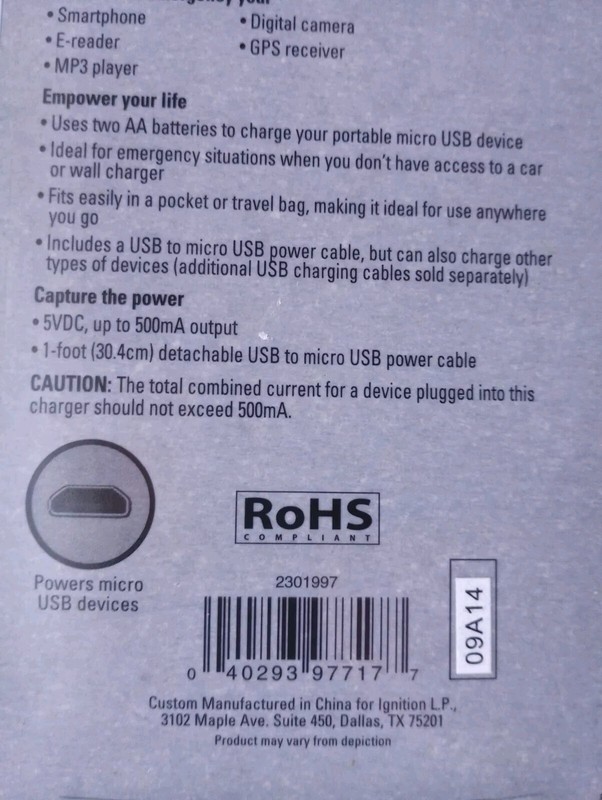 Enercell Micro USB Emergency USB Charger New In Package gallery