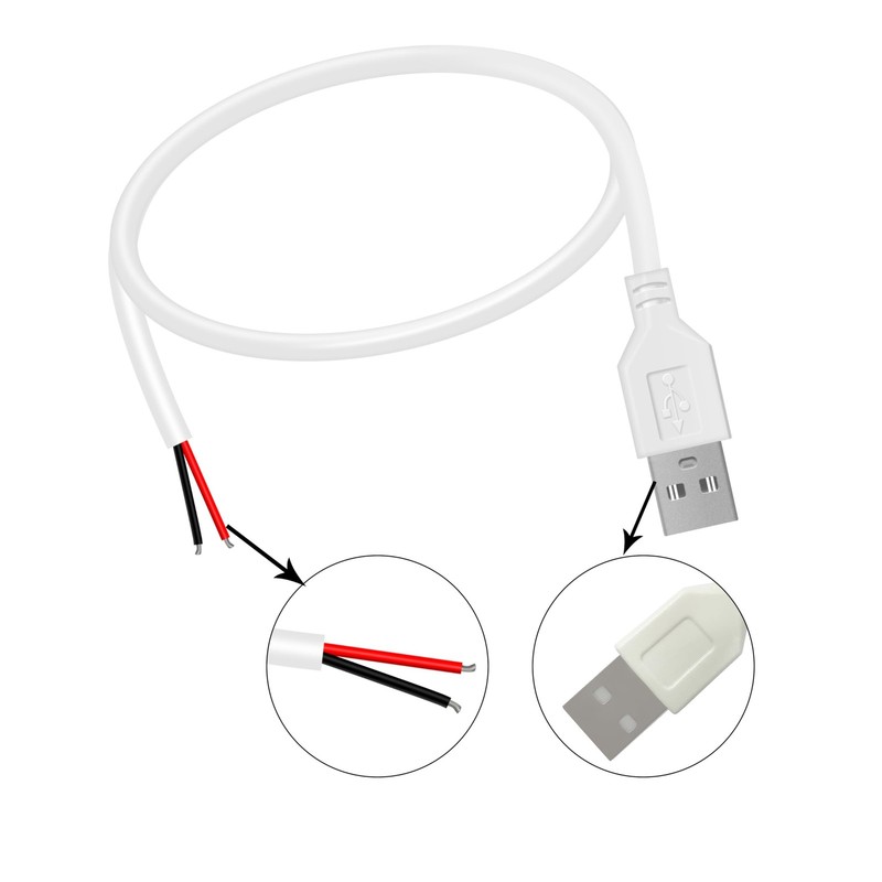 24AWG USB 2.0 Male 2 Pin Bare Wire Pigtail Cable, 5V 2A USB Extension Cable O... gallery