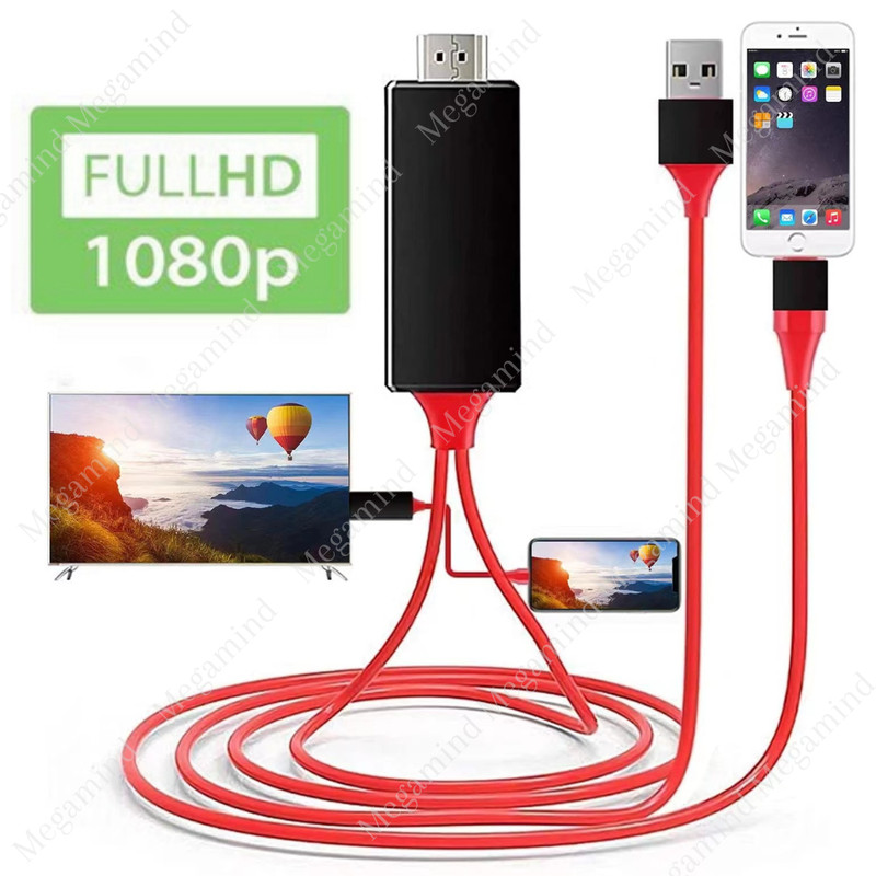 HDMI Mirroring Cable Phone to HDTV AV Adapter For iPhone 11/12/13/XS Max 6 8 14