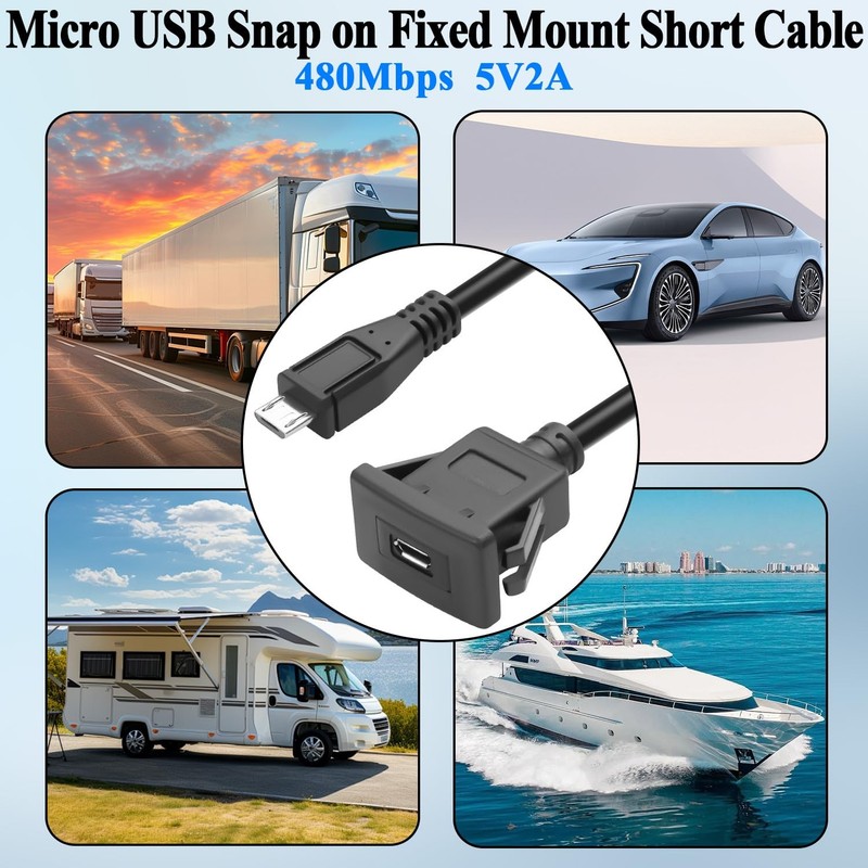 Micro USB Square Snap Mount Adapter Cable Male To Female Fixed Dash 30cm gallery