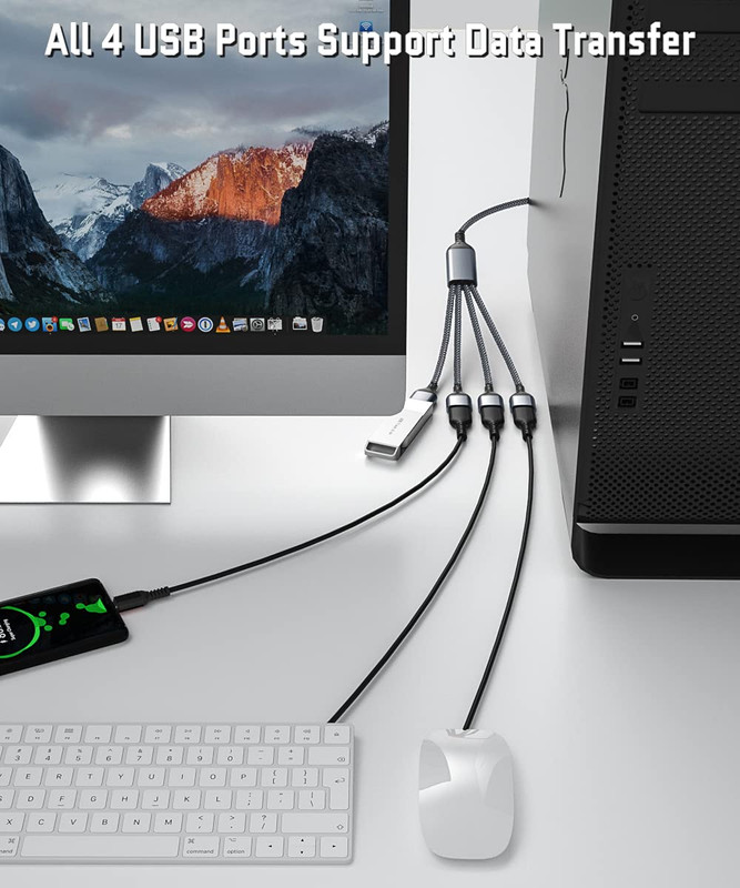 USB Splitter Y Cable 1FT,USB Charger Splitter 1 in 4 Out,Multi Port USBA Extensi gallery