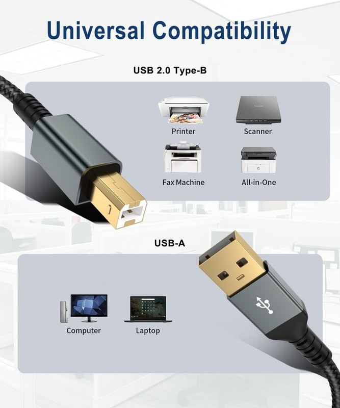 20FT USB Printer Cable, Nylon Braided High Speed USB 2.0 Type A to B Scanner ... gallery