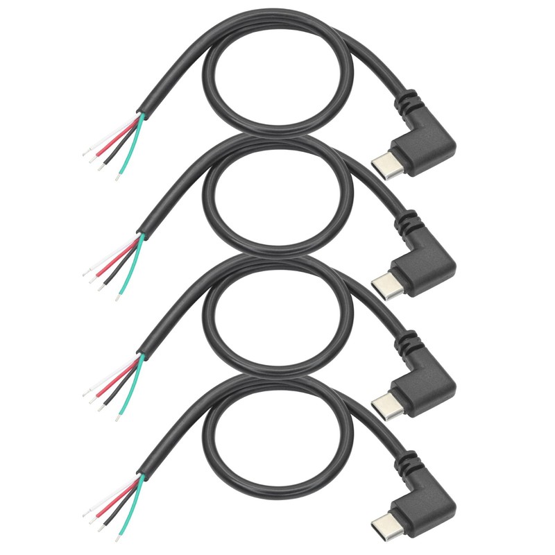 4 PCS Short Right Angle USB C To 4 Pin Bare Wire Open End Pigtail 5V 3A DIY
