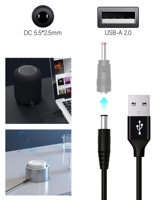 USB to DC 5V Power Cable, Universal DC 5.5x2.1mm Plug Charging Cord with 11 C... gallery