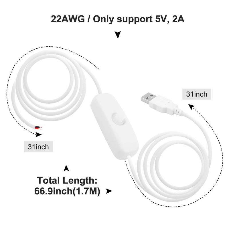 2Pcs 5.58FT 5V USB Switch Extension Cable, USB 2.0 A Plug and 2 Pin 2 Wire Po... gallery