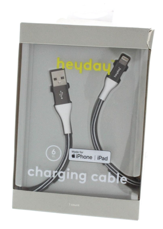Heyday Braided USB-A to 8 Pin Connector Cable 5.9 ft Black and White