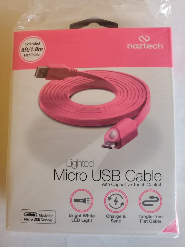 Naztech Lighted Micro USB Cable 6 Ft pink