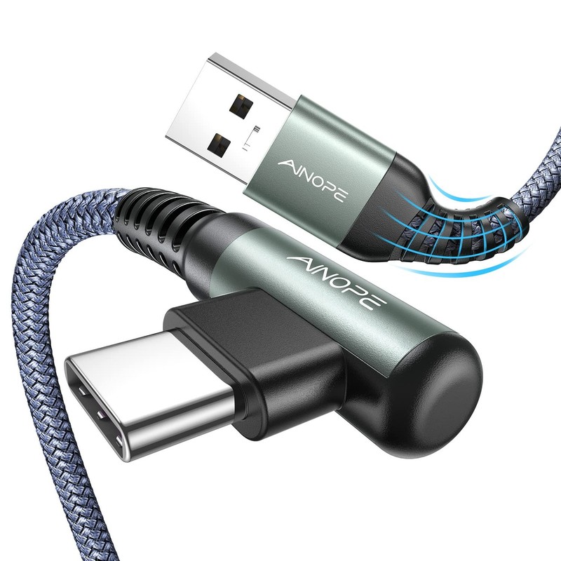 USB Type C Cable 2-Pack, 1.6ft 3.1A Type C Charger Fast Charging Right Angle,…
