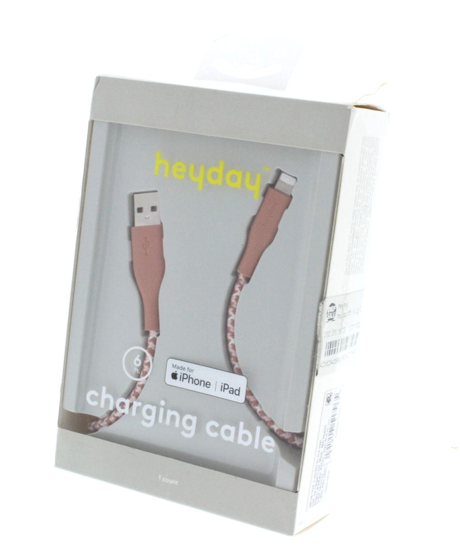 Heyday Braided USB-A to 8 Pin Connector Cable for iPhone 5.9 ft Pink and White gallery