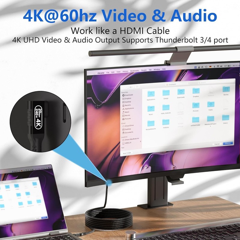 240W USB C to USB C Cable, 10ft Long - Right Angle Design for Gaming & Media gallery