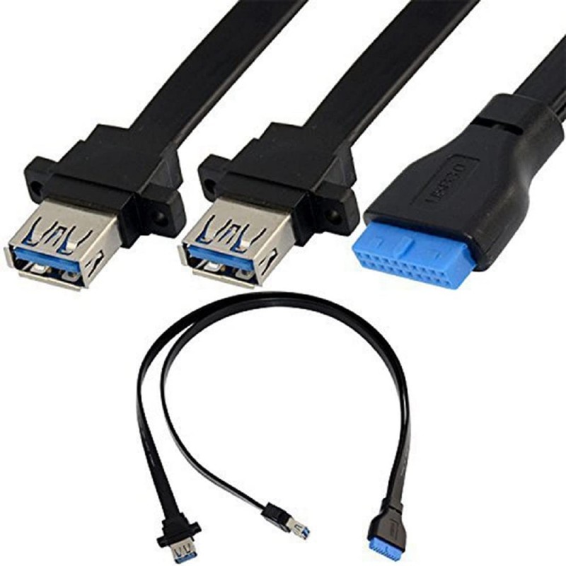 2 Port USB 3.0 A Female Screw Panel Mount to Motherboard 20 Pin Flat Cable Co…