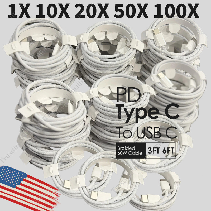 Fast USB C To USB C Cable 60W PD Type C Charger For iPhone15 Plus 16e 17Air Lot gallery