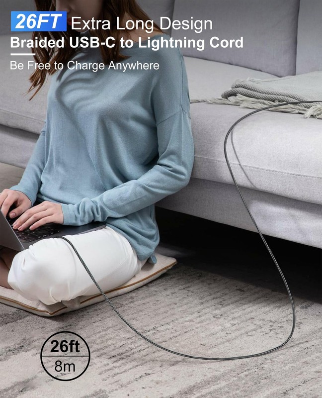 Long USB-to Lightning Cable 26FT Nylon Braided - Apple MFi Certified Extra Lo... gallery