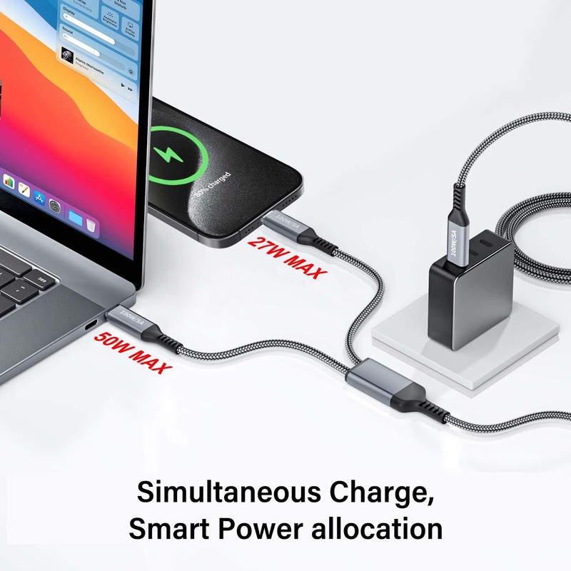 100W 2-in-1 USB-Cable 4FT, Dual USB 5A Fast Charging, Splitter Multi USB Char... gallery