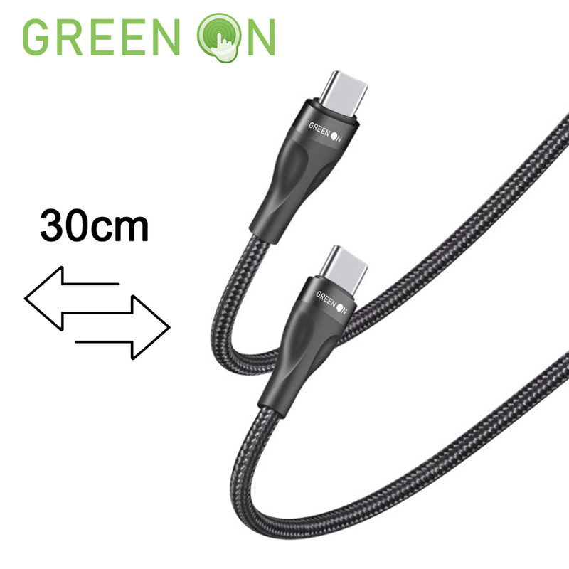 GREEN ON USB-C naar USB-C Snellaad Kabel 45W – Nylon – 30cm