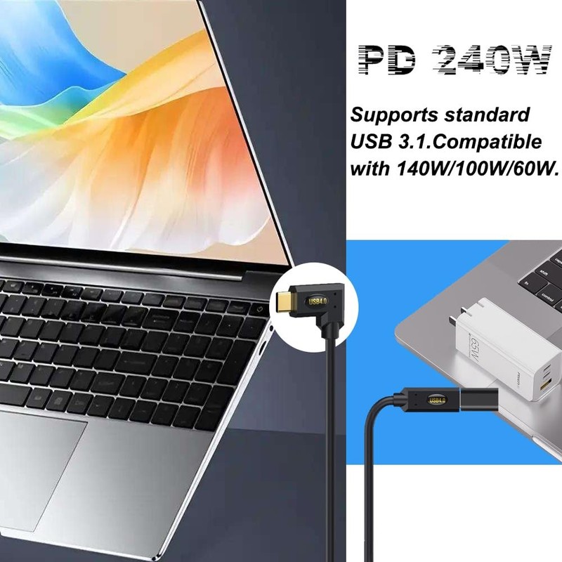 13.9ft USB 4.0 Type C Extension Coiled Cable 40Gbps 240W 8K@60Hz Angle Cord gallery
