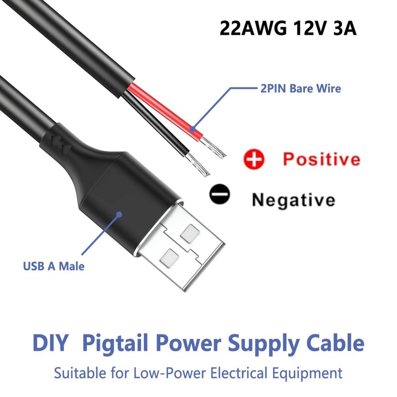 Vovucai 5 Pcs USB A Male to Bare Wire Cable - 12V/3A 30cm Open End Pigtail Po... gallery