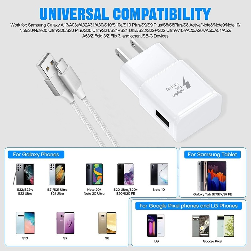 Adaptive Fast Charging Type C Cable + Wall/Travel Charger Adapter USB-C Cord gallery