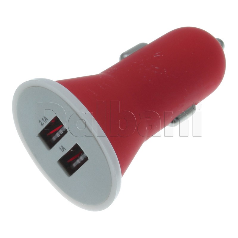 Dual Port USB Car Charger Matte 2.1A 1A Red for Universal Devices